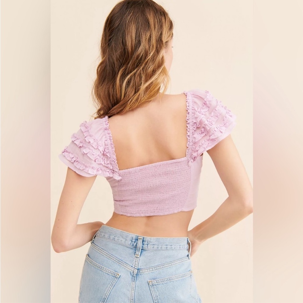 Free People Pastel Lilac Ruffled Ruched Crop Top - Picture 2 of 4